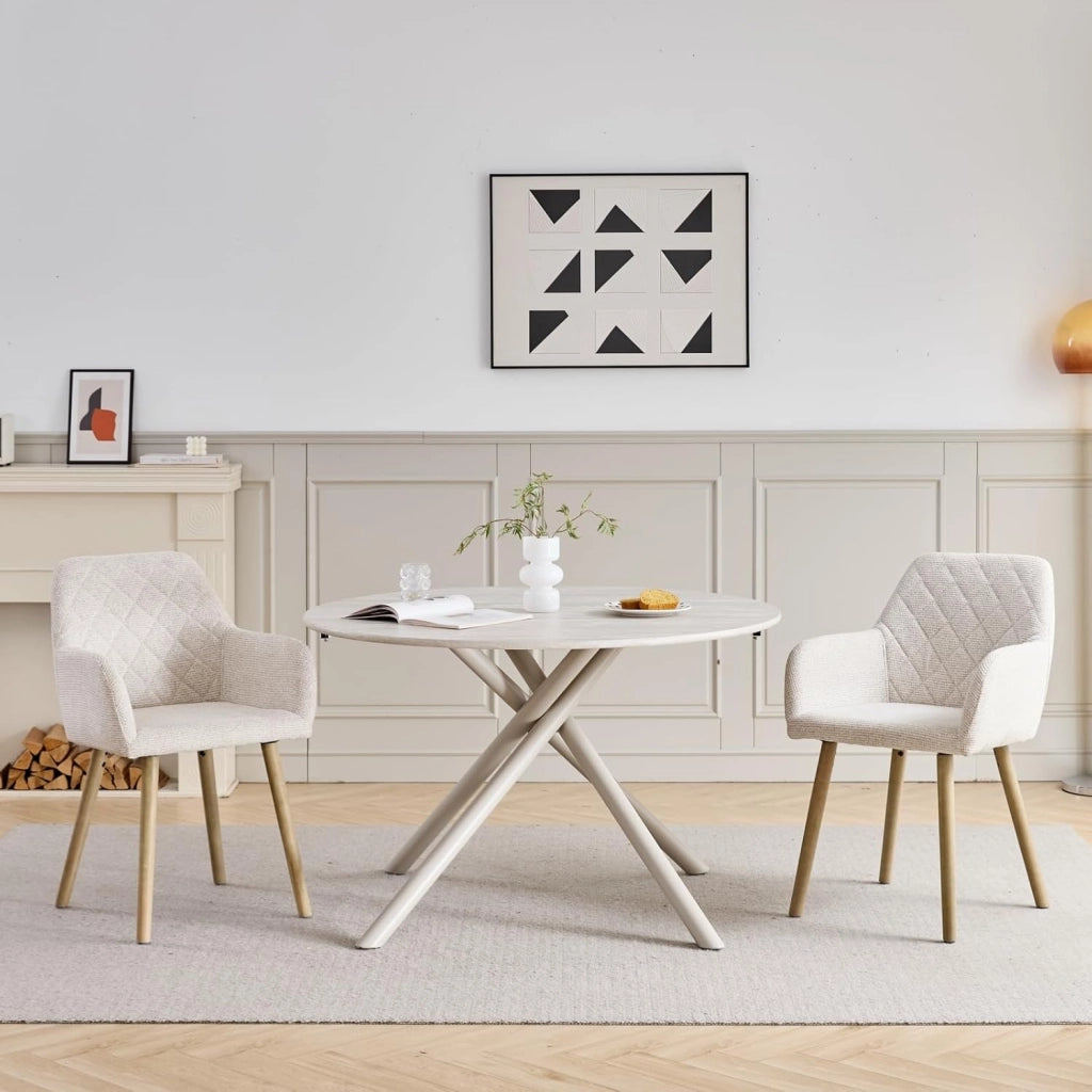 GrandCA HOME Set di 2 Sedie da Pranzo Moderne Imbottite con Braccioli in Tessuto e Gambe in Legno per Sala da Pranzo - Beige