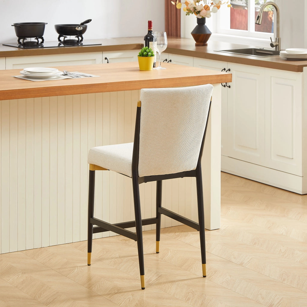 Sgabello da Bar Set da 2 con Poggiapiedi Rettangolare e Piedini Regolabili 1 cm, in Tessuto Beige