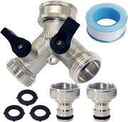 Distributore di tubi da giardino 2 vie - Distributore Y in rame con valvole di chiusura - Inclusi 3 sigillanti in gomma 2 adattatori e 1 cinta PTFE - Adatto per giardino casa e terrazzo - Facile da installare e sicuro da utilizzare