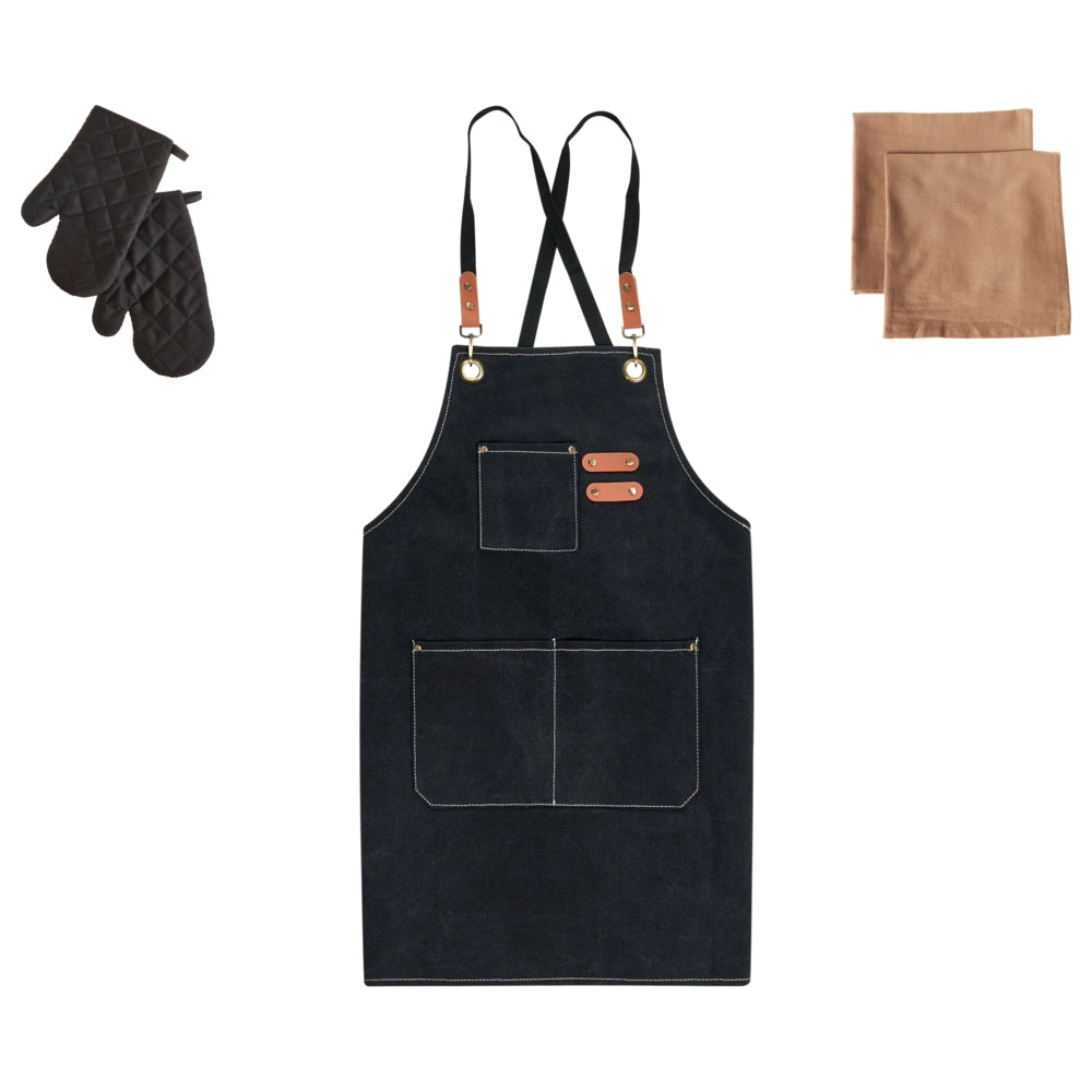 Set da cucina Grembiule Guanti da forno Panni da cucina nero tessili da cucina