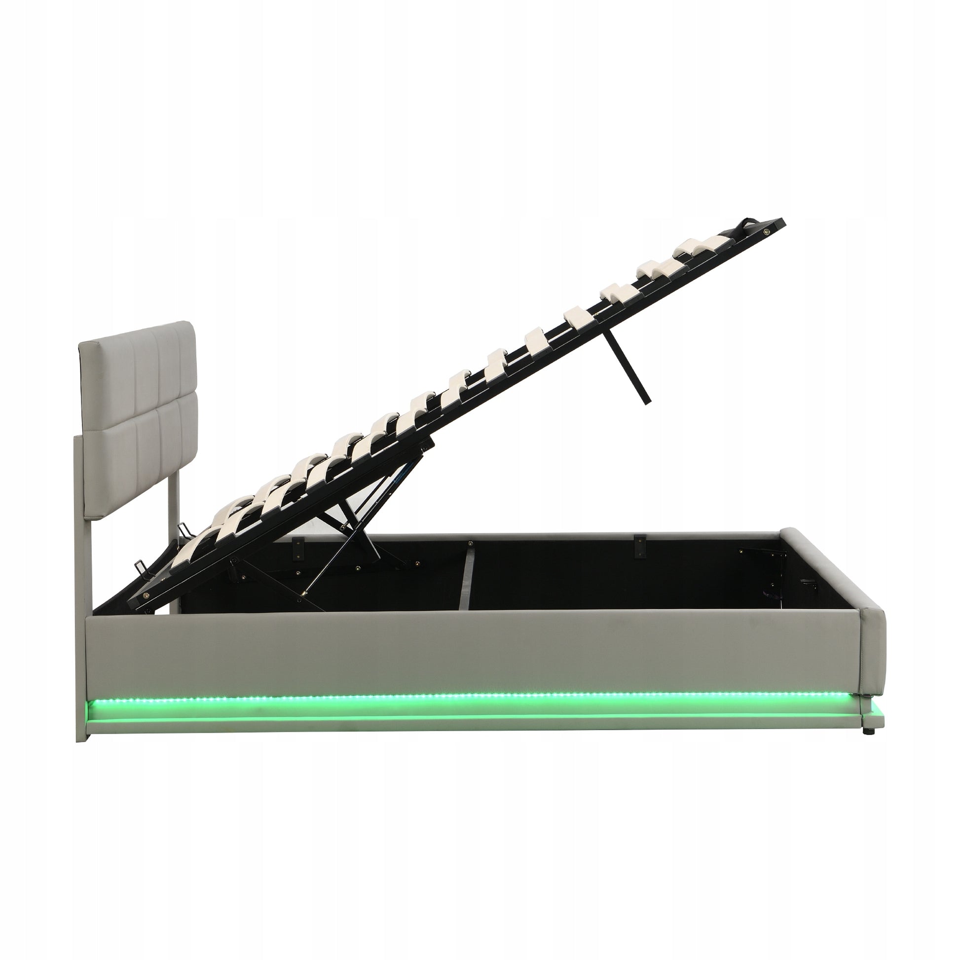 Letto imbottito 180x200 LED - Xylo - Idraulico, colore grigio chiaro