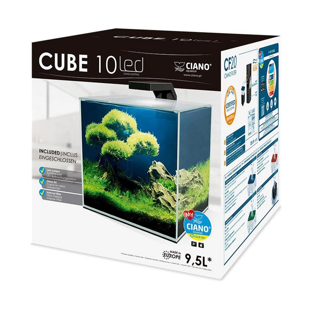 Ciano Cube 10 cm22x22,8x26,2h 10 litri - nano acquario completo di filtro e illuminazione LED