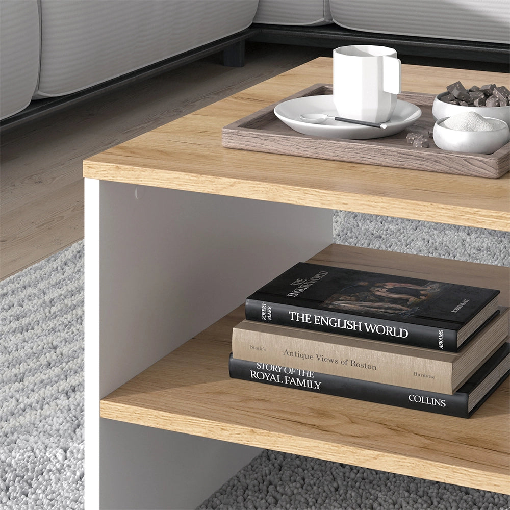 Vicco Tavolino salotto Quercia dorata/bianco 90 x 55 cm con ripiano