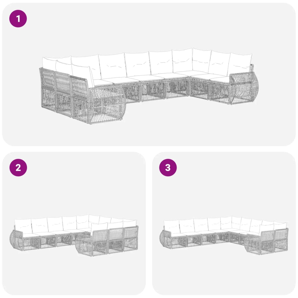 Set Divano da Giardino 10 pcs Beige e Bianco Crema polyrattan 3435528