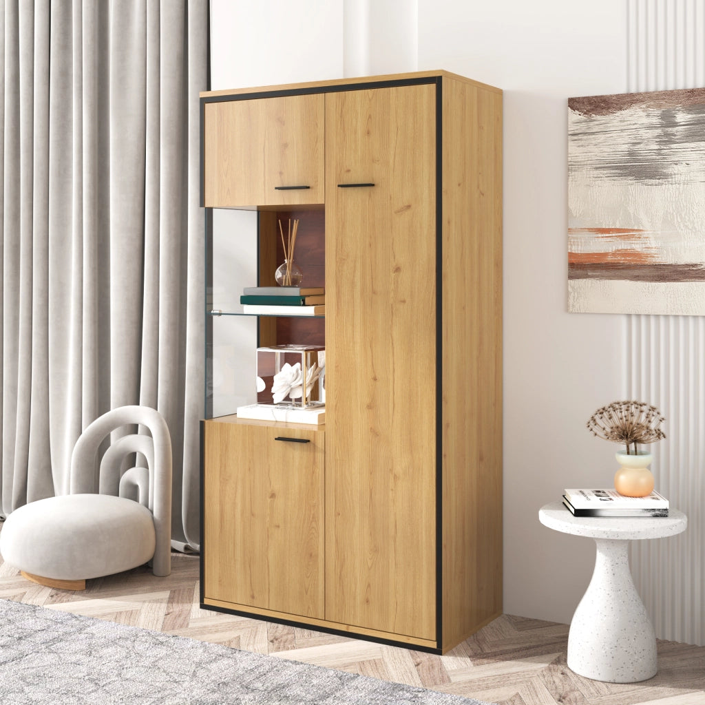 Vetrina con Illuminazione LED ¨C Xylo ¨C Porta in Vetro, Ripiani, 150 cm