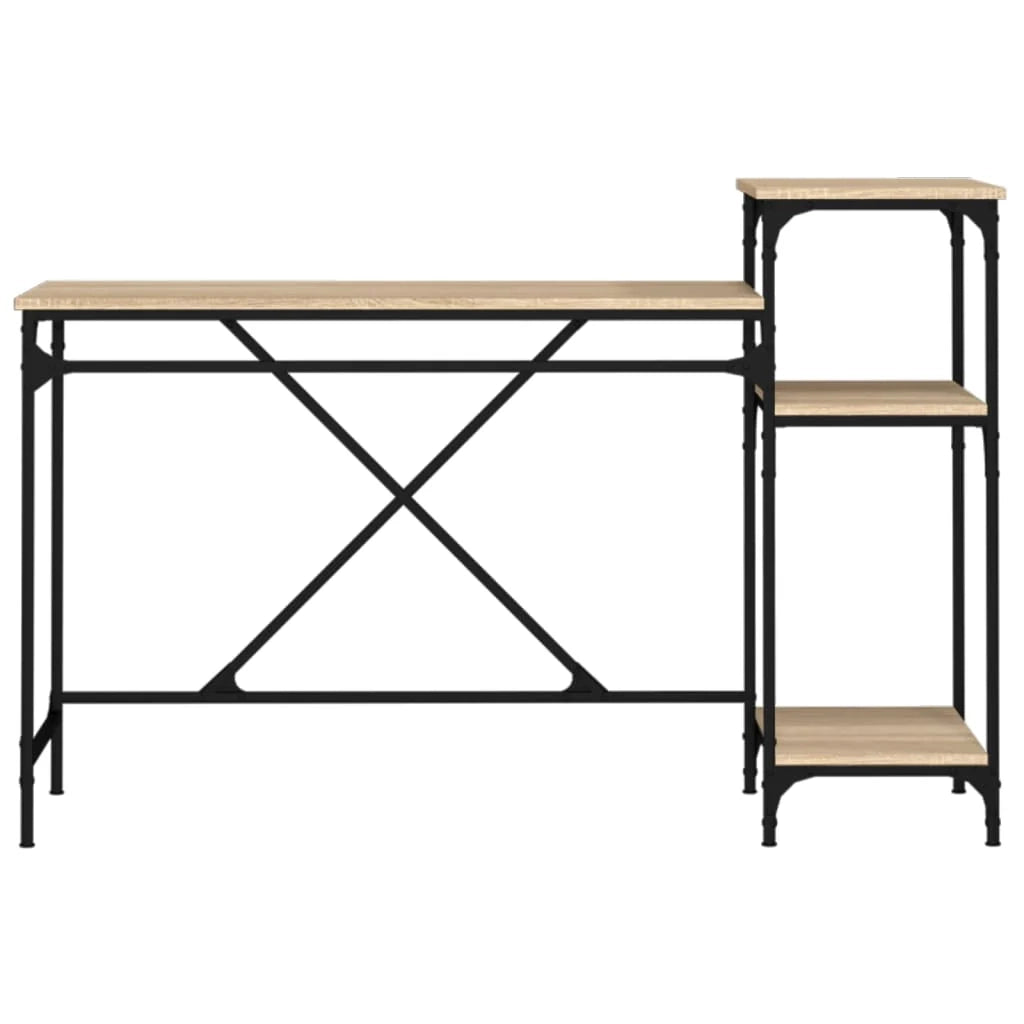 Scrivania tavolo postazione di lavoro mobile per computer studio e scaffalature rovere Sonoma 135 x 50 x 90 cm legno ingegnerizzato/ferro marrone 02_0023818