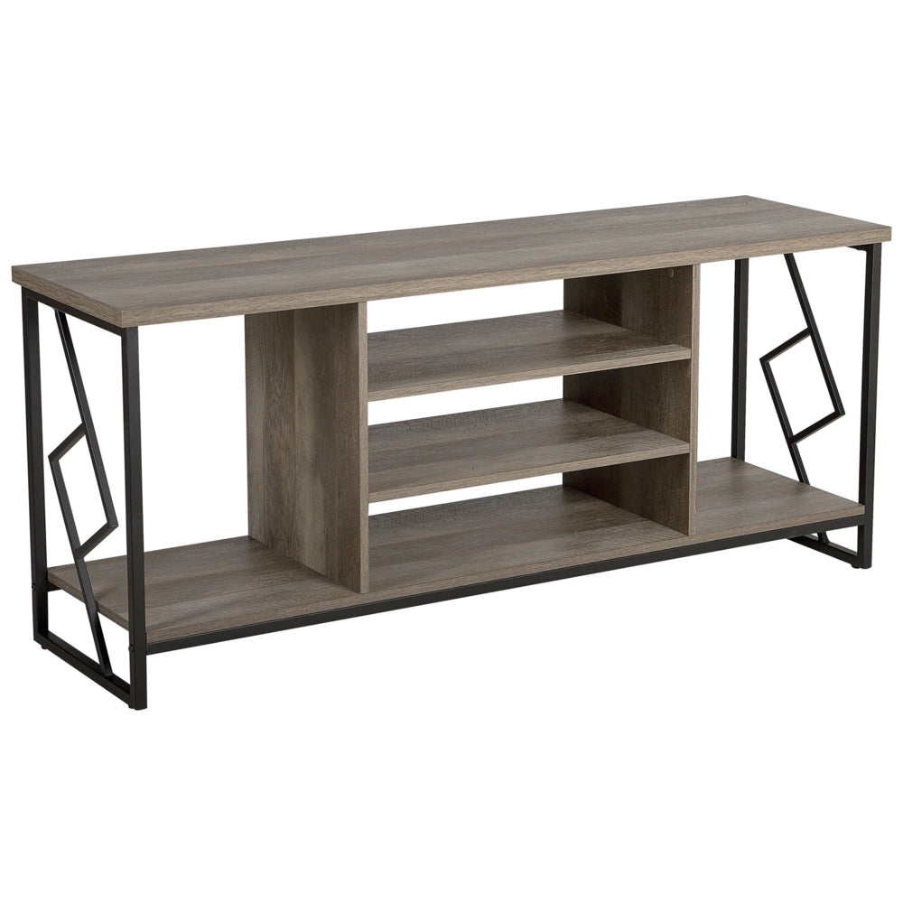 Mobile TV con finitura in legno scuro per TV fino a 60 pollici con struttura in metallo Nero con ripiani aperti