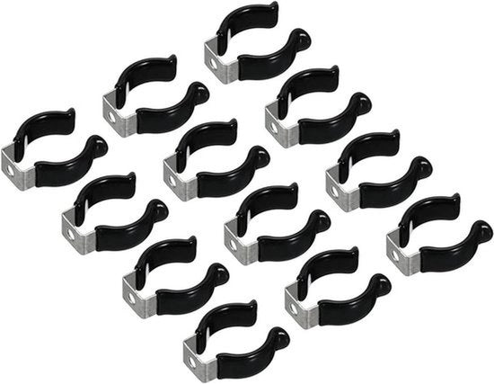 Sostegno LED per Lampada a Tubo - Supporto di Montaggio - Acciaio Inossidabile - Piastrine a Gomito - Molla - Pacchetto da 12 - Adatto per T8 - Nero - Boccia Fluorescente