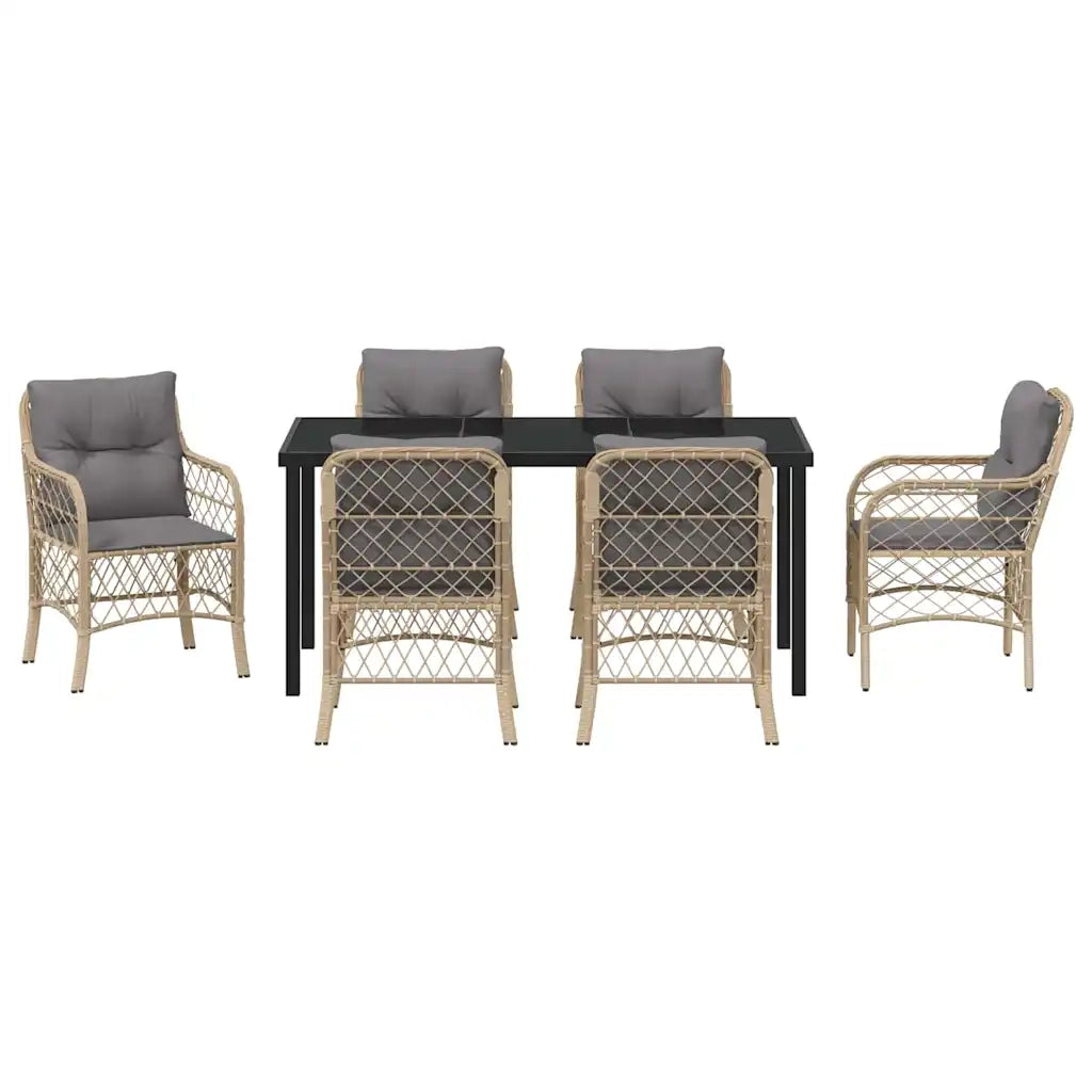 Set da Pranzo per Giardino con cuscino 7 pcs Beige polyrattan 3380236