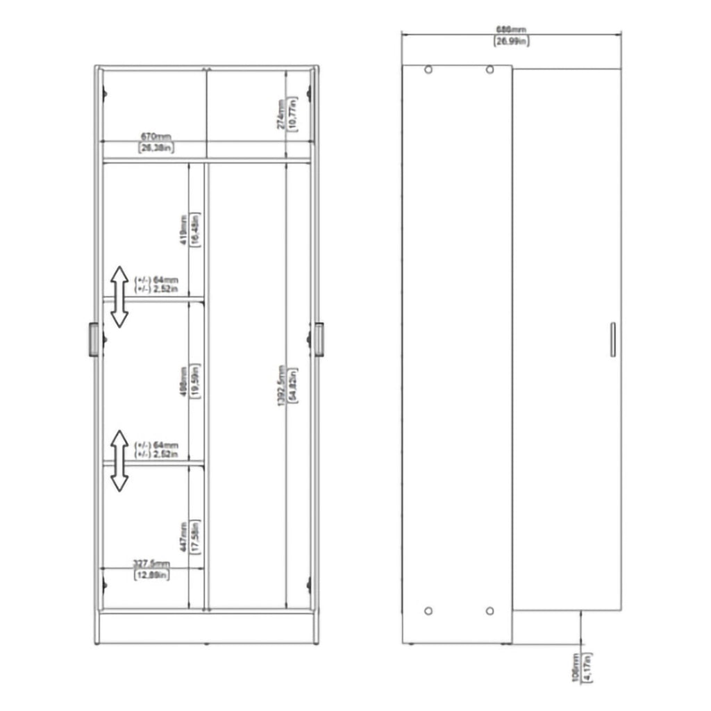 Soresina, Armadio Multiuso 2 Ante 3 Ripiani, 70x181h cm Marrone Rovere