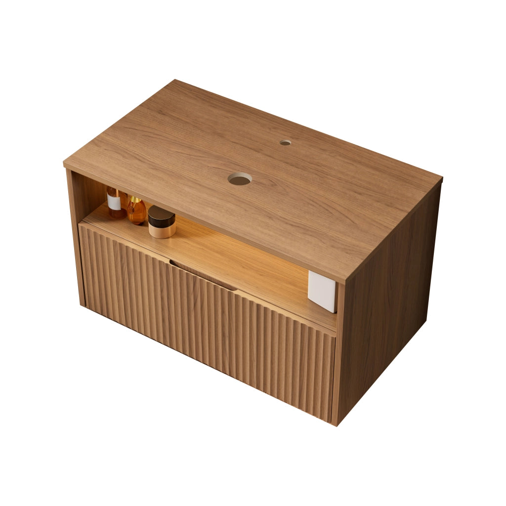 Mobile da bagno con cassetto in compensato finitura rovere marrone