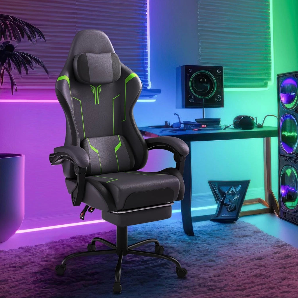 Sedia da gaming, massaggiante, colore grigio, per gaming, con poggiapiedi, poggiatesta e massaggi, ergonomica, regolabile in altezza, per sala giochi, ufficio