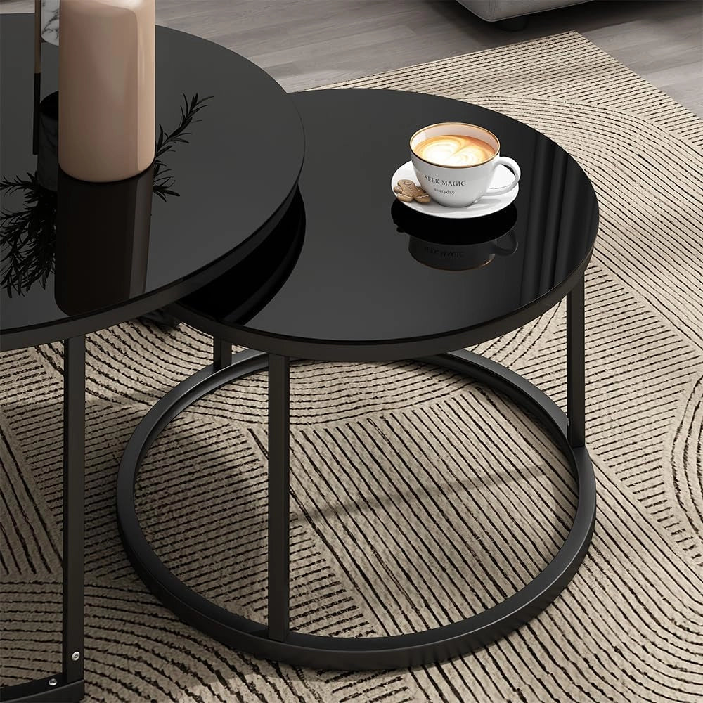 Set di tavolini Montreal, Nero lucido, 77 x 77 cm 2 parti, salvaspazio, pieghevole e combinabile in modo versatile