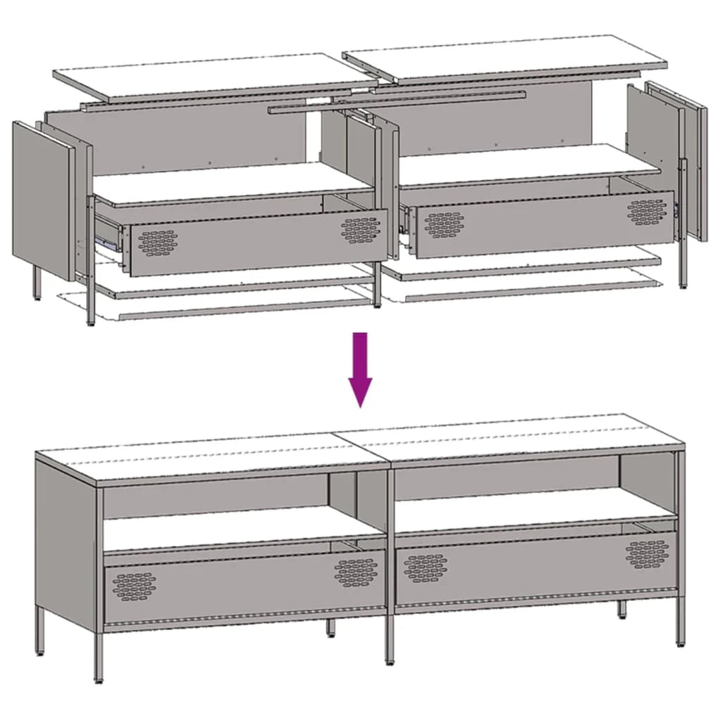 Mobile TV multimediale scaffale TV mobile TV sala da pranzo soggiorno camera da letto antracite 135 x 39 x 43,5 cm acciaio laminato a freddo antracite 02_0026391