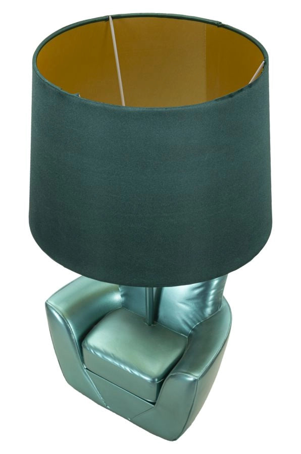 Lampada da Comodino Midcentury Turchese Ø26x43 cm in Resina e Ferro e Tessuto Turchese