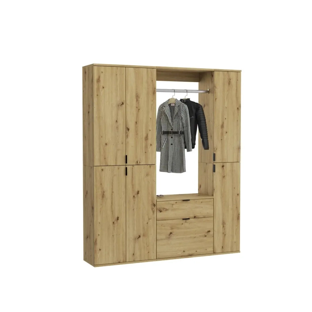 Armadio con 6 porte e specchi, guardaroba e 4 cassetti – Rovere chiaro – BODITE