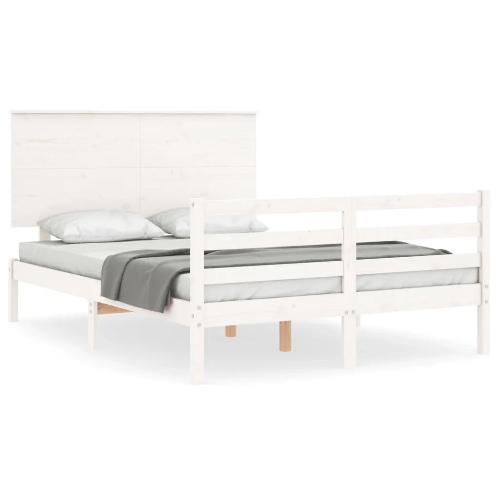 Giroletto con Testiera-Struttura Letto con testiera Bianco Small Double Legno Massello 156056