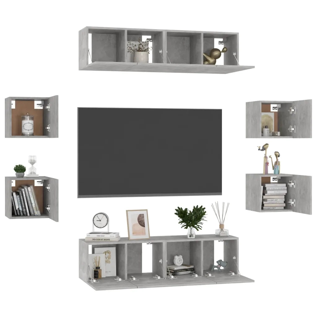 Set di Mobili Porta TV 8 pz | Armadietto TV | Mobile Porta TV Grigio Cemento in Legno Multistrato