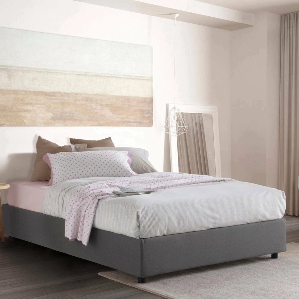 Letto matrimoniale Arto, Letto contenitore con rivestimento in tessuto, Made in Italy, Apertura frontale, con materasso cm 140x190 incluso, Grigio