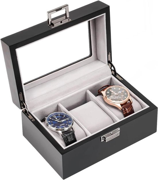 Cassettino in legno per orologio uomo - conservazione orologio con vetrina - 3 tasche