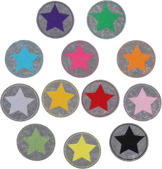 12 Pezzi di Piastrine in Ferro - Stelle Ricamate con Adesivo per Abbigliamento - Jeans - Giacche - Artigianato DIY - Disegni a Colori Multipli