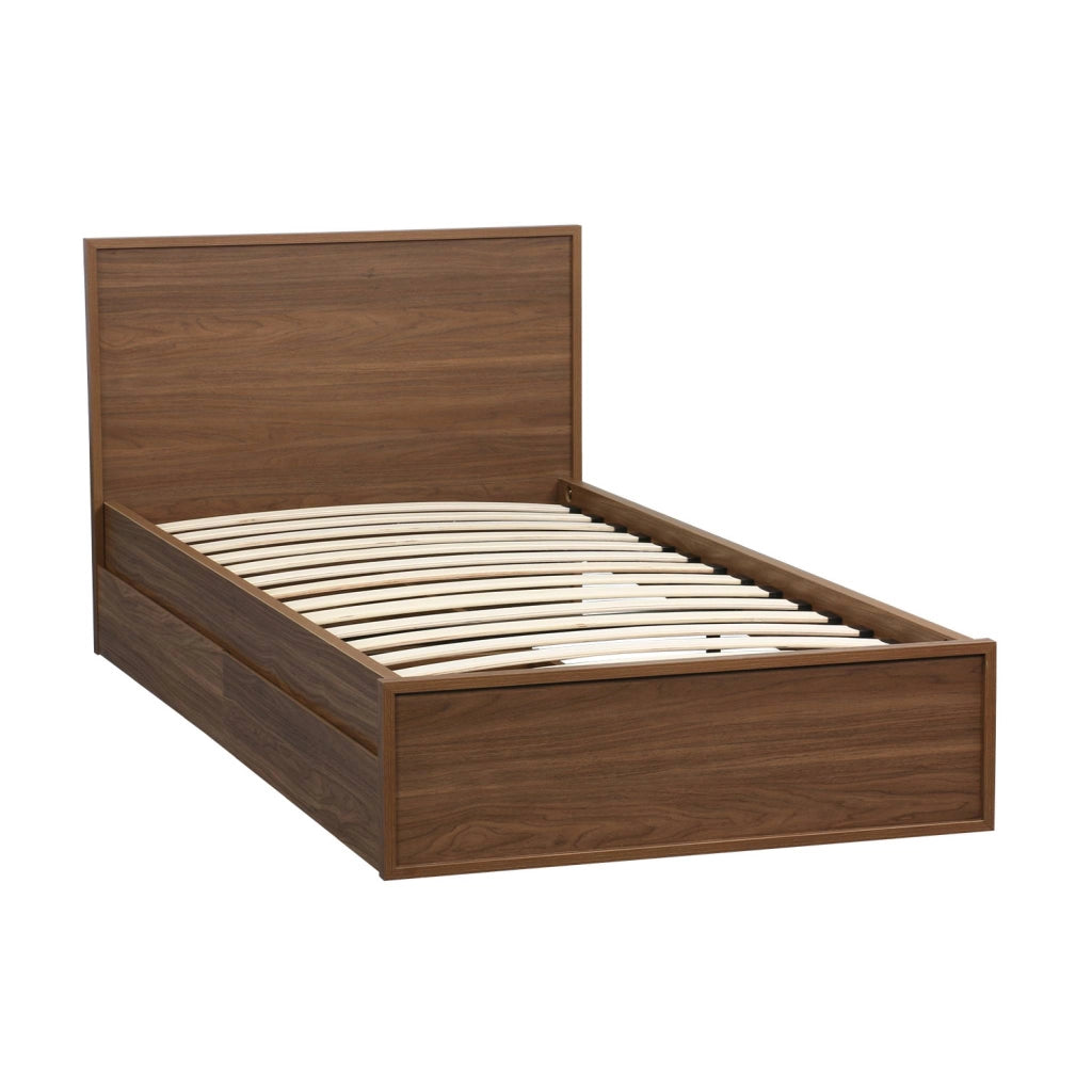 Letto con rete a doghe e testiera 90cm + 2 cassetti decorazione legno,