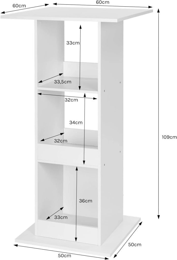 Tavolo da Bar Quadrato, Tavolino Alto e Stretto con 3 Ripiani, Tavolo Alto Cucina, Sala da Pranzo, Bistrot, in Truciolare, 60x60x109 cm, Bianco