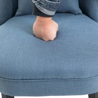 Poltrona per Salotto Imbottita con Cuscino, in Tessuto Effetto Lino e Legno, 52.5x69x77 cm, Blu