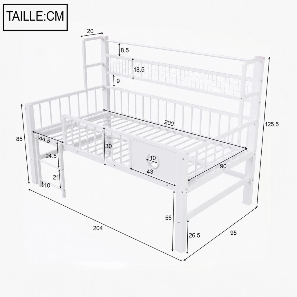 LETTO A CASTELLO BASSO 90 x 200 cm in metallo bianco