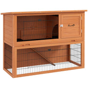 Gabbia per Conigli in Legno Antisettico a 2 Piani con Recinto ¨C zephmum ¨C Arancione 92cm
