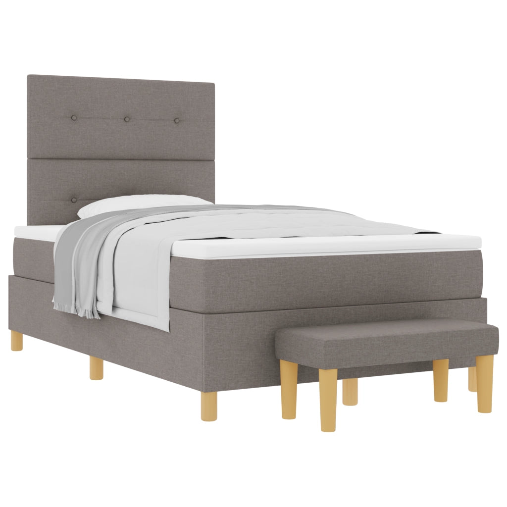 Letto Box Spring  con Materasso e Panchina Tortora 120x200 cm in Tessuto