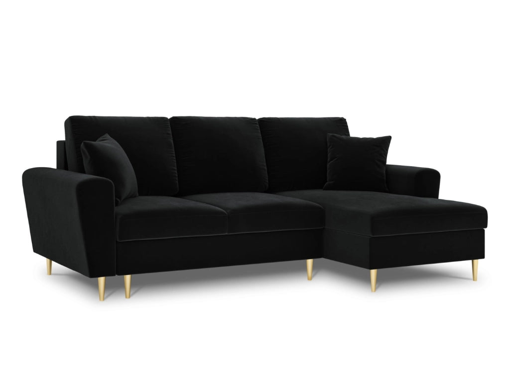Cosmopolitan Design - Divano convertibile angolare destro con contenitore "Kyoto" 4 posti in velluto nero 