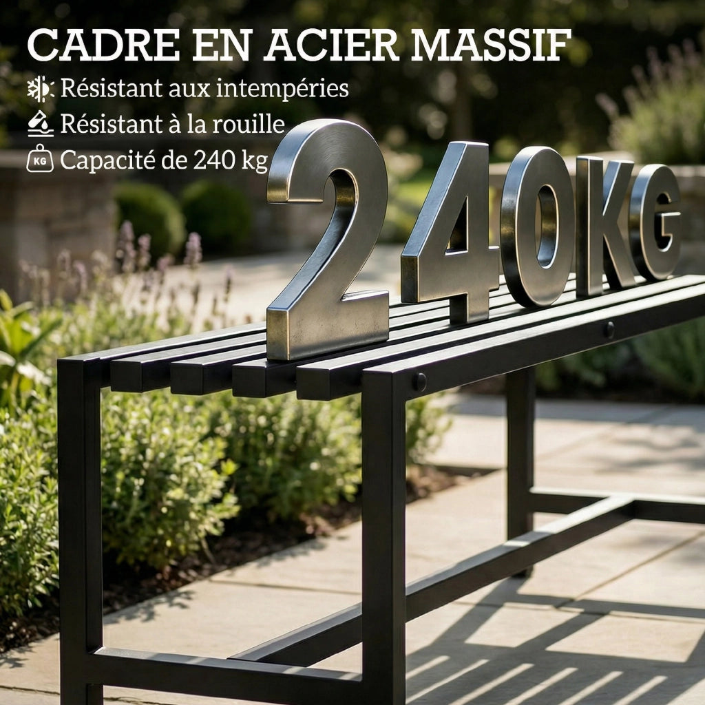 Panca da giardino 2 posti ¨C Xylo ¨C acciaio galvanizzato nero 117x36x44cm