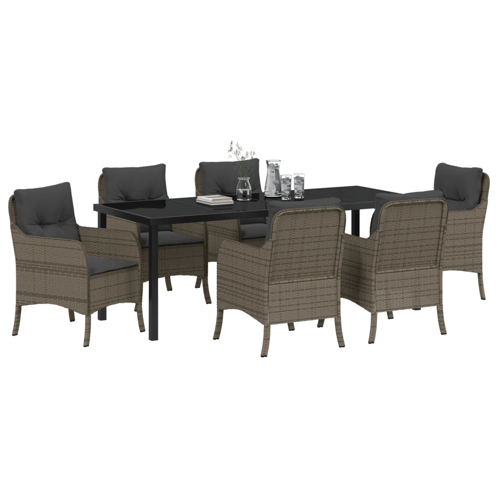 Set da pranzo da giardino 7 pezzi con cuscini Grigio Polyrattan