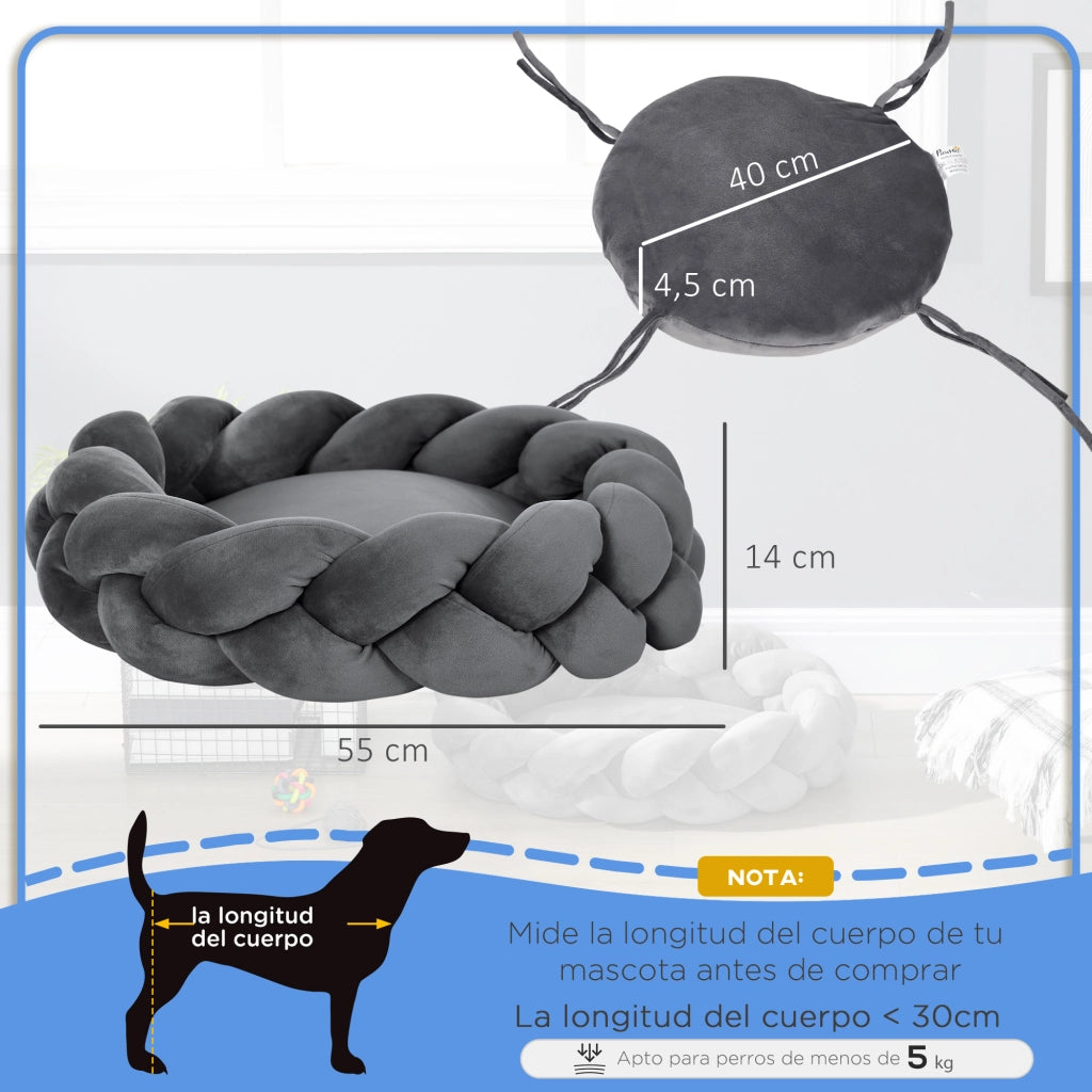 Cuccia per Cani Piccoli ¨C Xylo ¨C Grigio con Cuscino Lavabile 55x55x14 cm