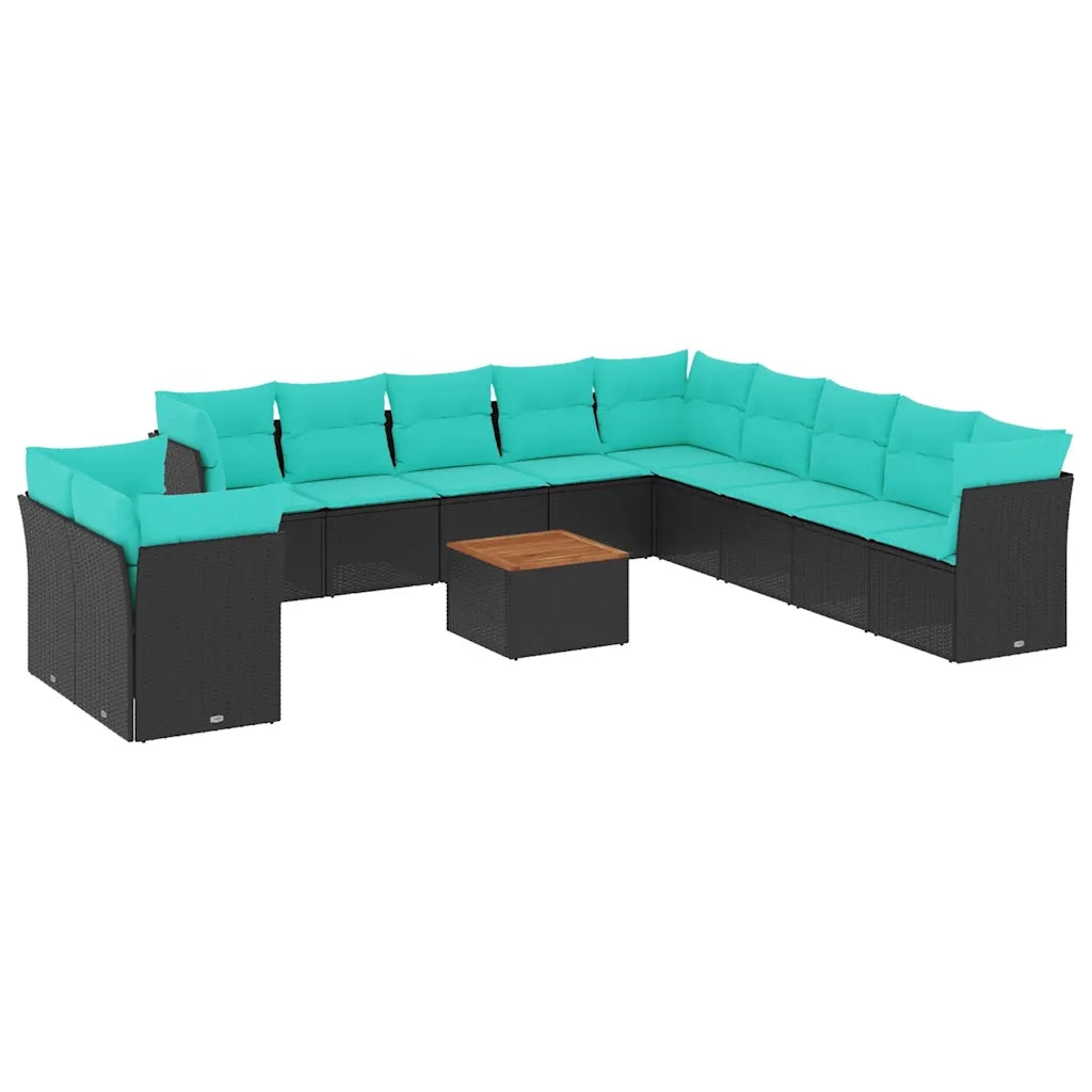 Set Divani da Giardino 12pz con Cuscini Nero in Polyrattan