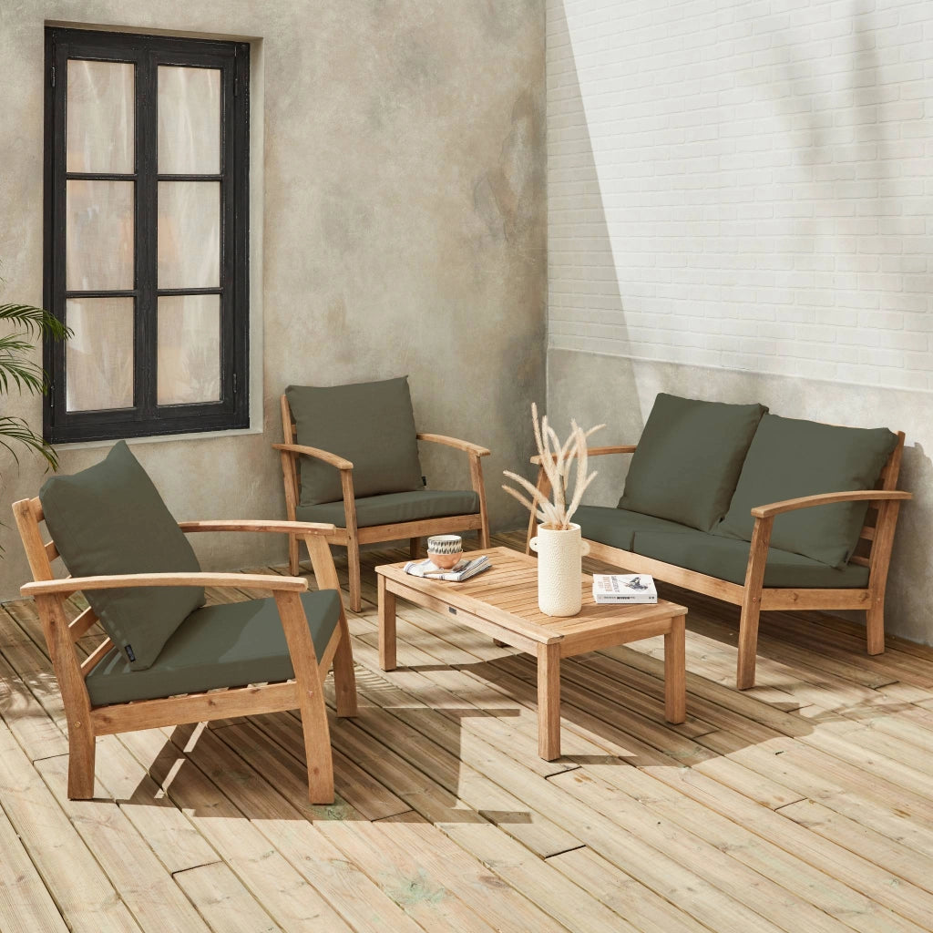 Salotto da giardino in legno, 4 posti, marrone naturale