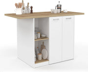 IDMarket - BAO 140 cm 4 persone isola centrale in legno bianco con piano di lavoro effetto faggio