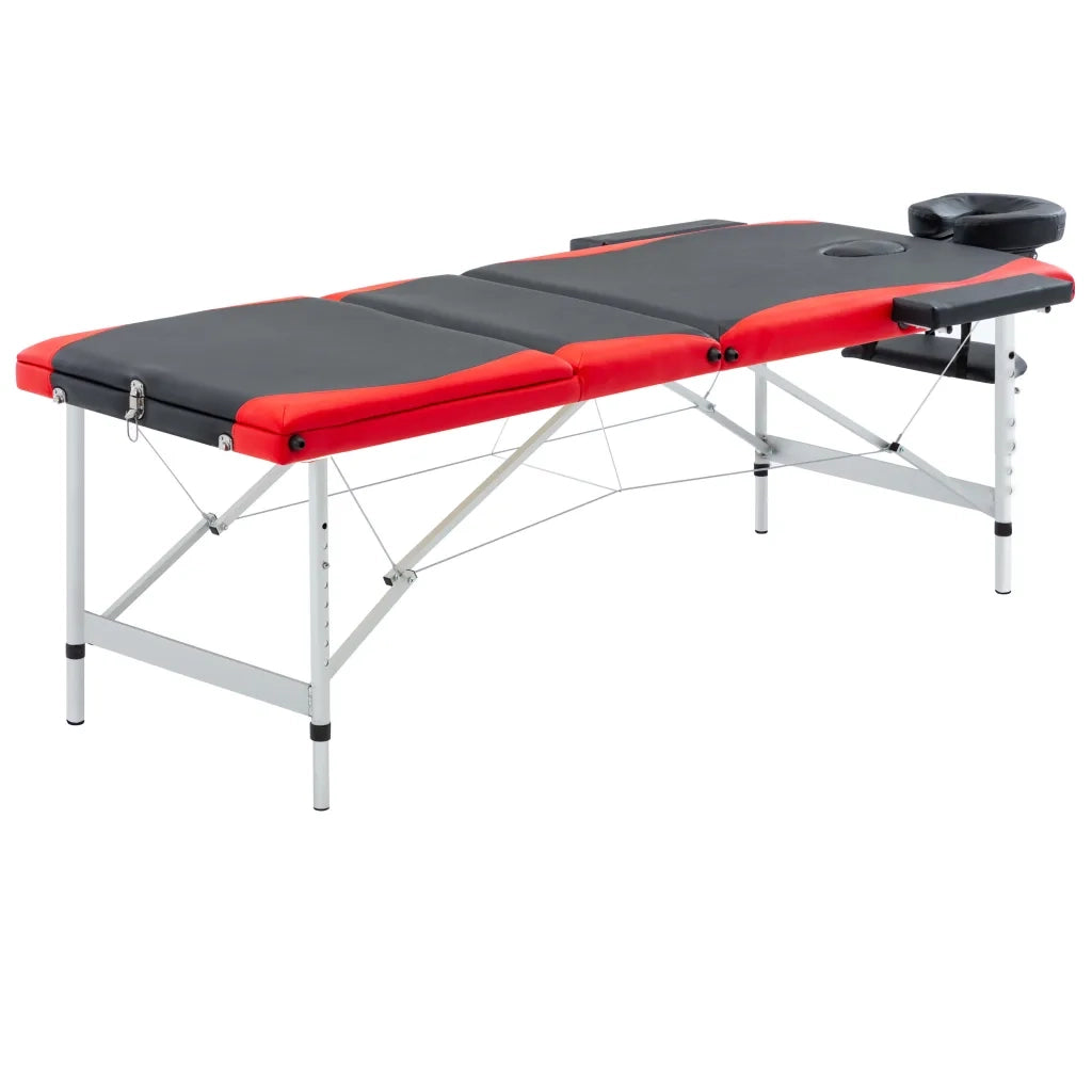 Lettino Massaggio Pieghevole 3 Zone in Alluminio Nero e Rossocod mxl 71029