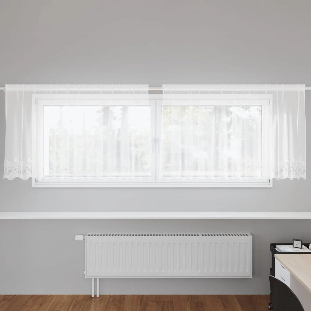 Tenda in Pizzo con tende Floreale Bianco 80 x 300 cm Poliestere 4107891