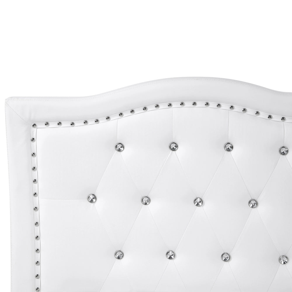Letto 180 x 200 cm in ecopelle bianca da 1,80 con cornice imbottita bottoncini in cristallo con finiture per la testa dei chiodi