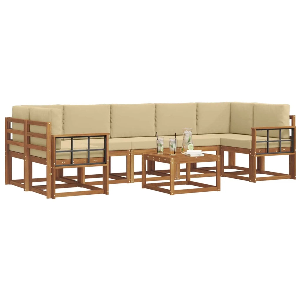 Set di divani da esterno con cuscino 8 pcs Naturale e Beige 3366161