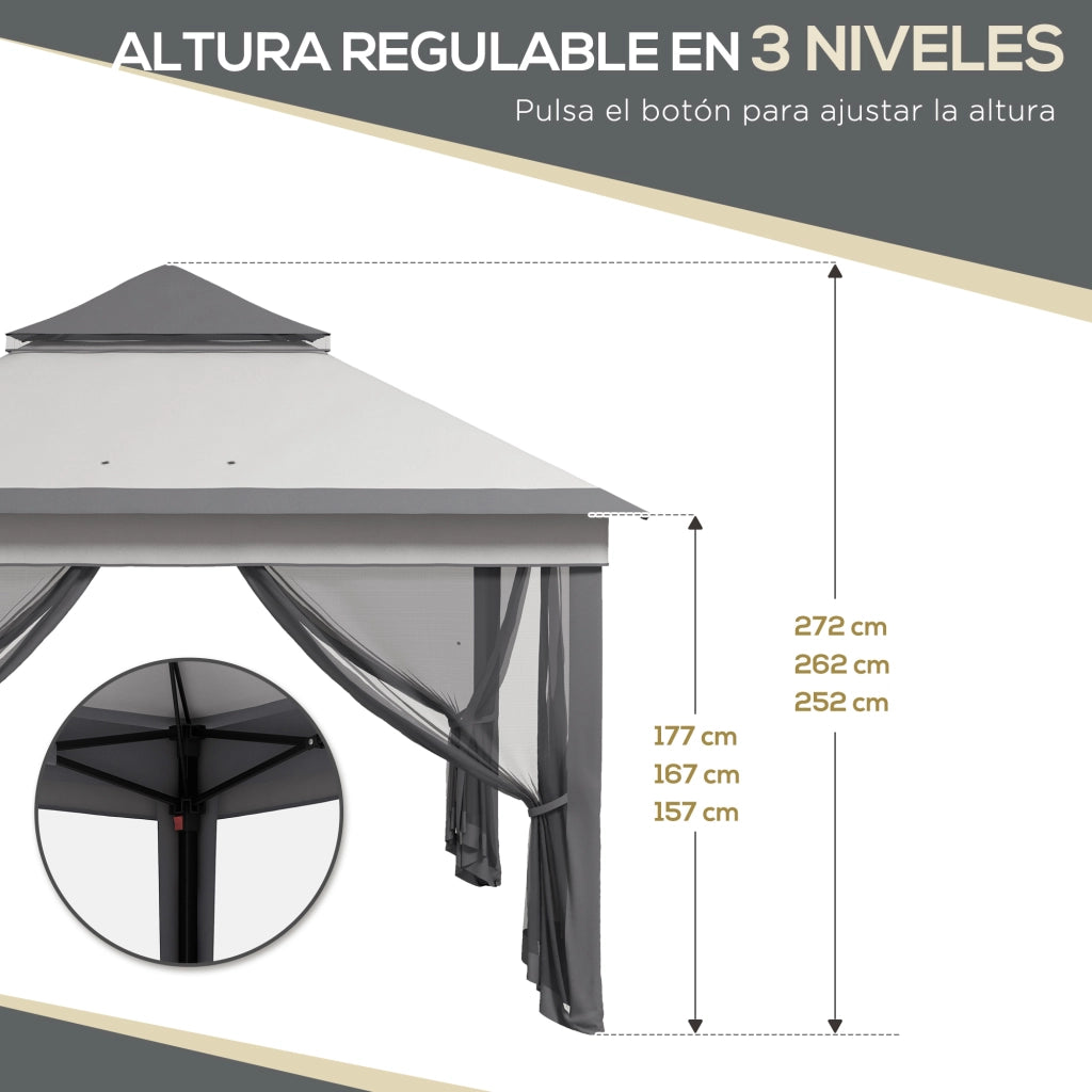 Tenda da Giardino Pieghevole ¨C Zephmum ¨C Grigio 3.26x3.26x2.72 m con Mosquitera