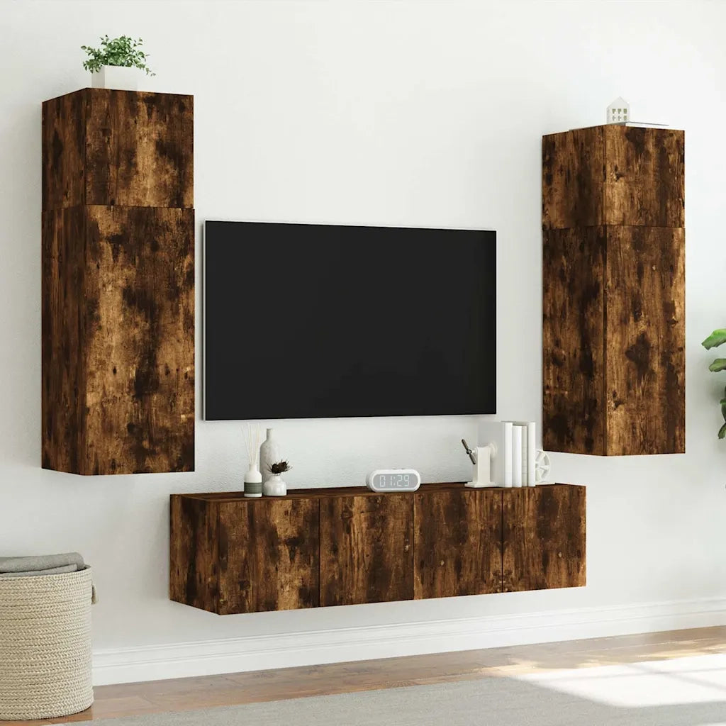 Mobili TV a Parete con Luci LED 2pz Rovere Fumo 80x35x31 cm 837290