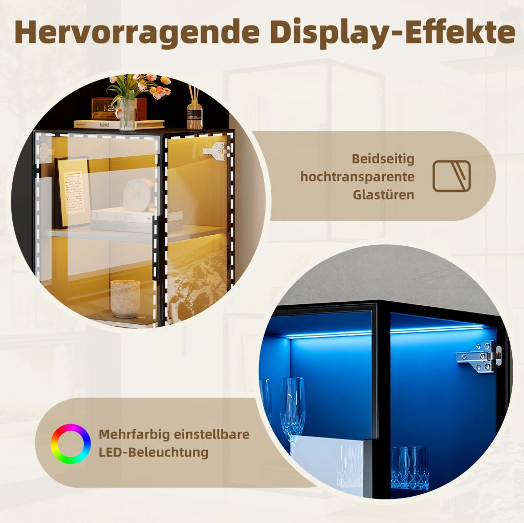 Vetrina alta 70x38x160 cm in MDF e vetro con LED multicolore; nera