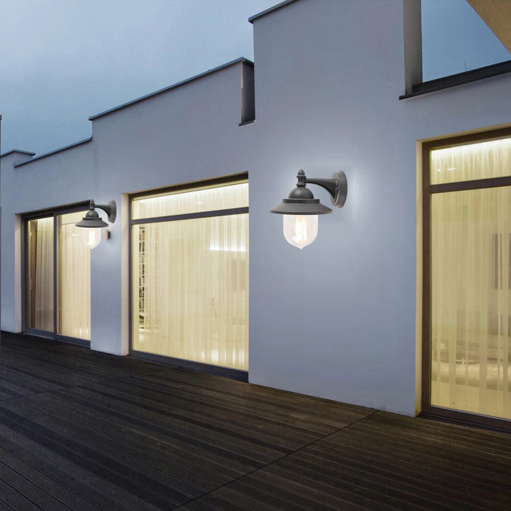 Trade Shop - Lanterna A Parete Stile Retrò Lampada Da Muro Per Giardino Facciate E27 Ip44 524wa-b247 - Grigio Scuro