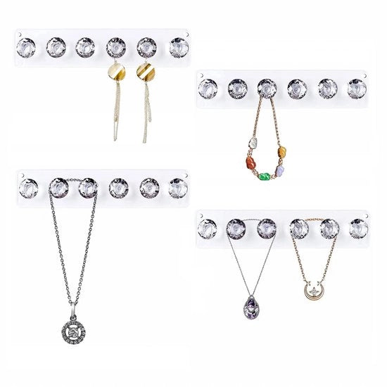 Organizzatore di gioielli a muro, holder di collana in acrilico, pendente con 4 riquadri rettangolari e 6 occhiali a diamante.