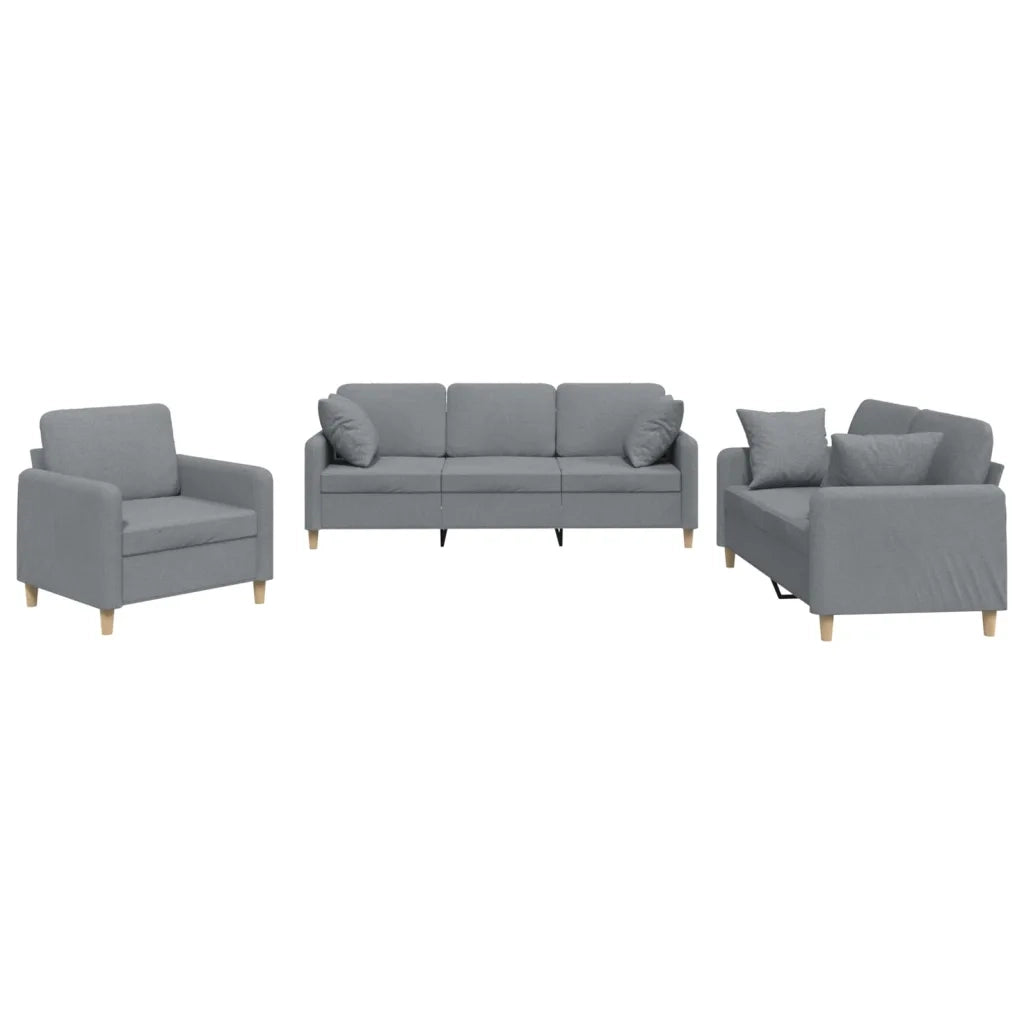 Set Divani 3 pz con Cuscini Grigio Chiaro in Tessuto 3202070