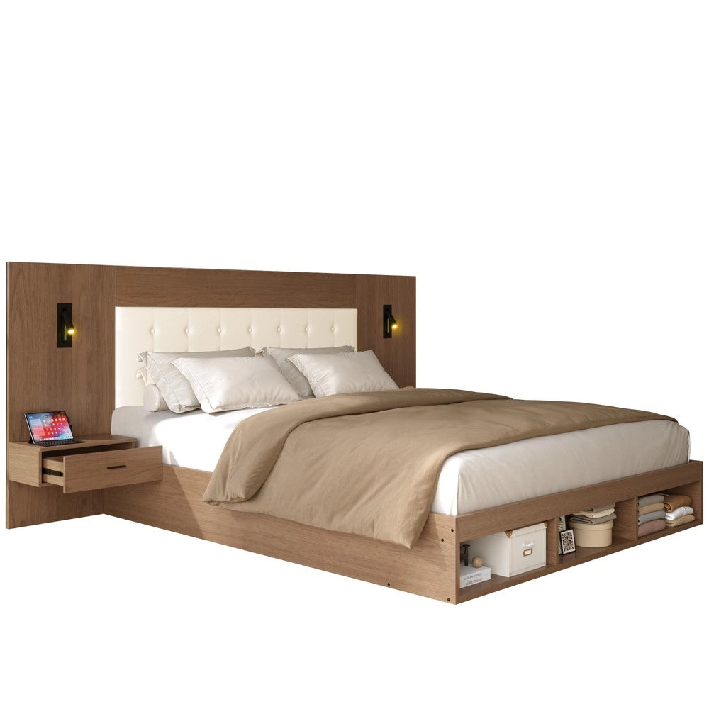 Letto matrimoniale con vano - Zephmum- 180x200cm- Legno noce- USB Type-C luce lettura
