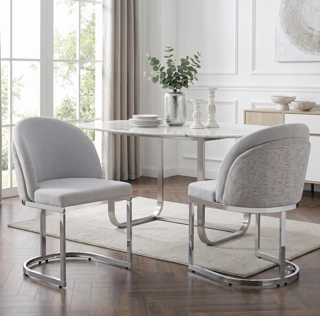 Set di 2 sedie da pranzo 65.99x56.01x56.01 cm con doppio schienale in chenille grigio e argento